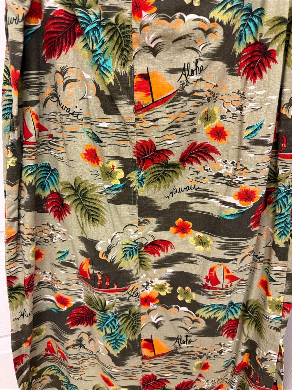 Hawaiian Tropical Print Skirt in Olive with Red & Yellow Accents - Picture 6 of 6